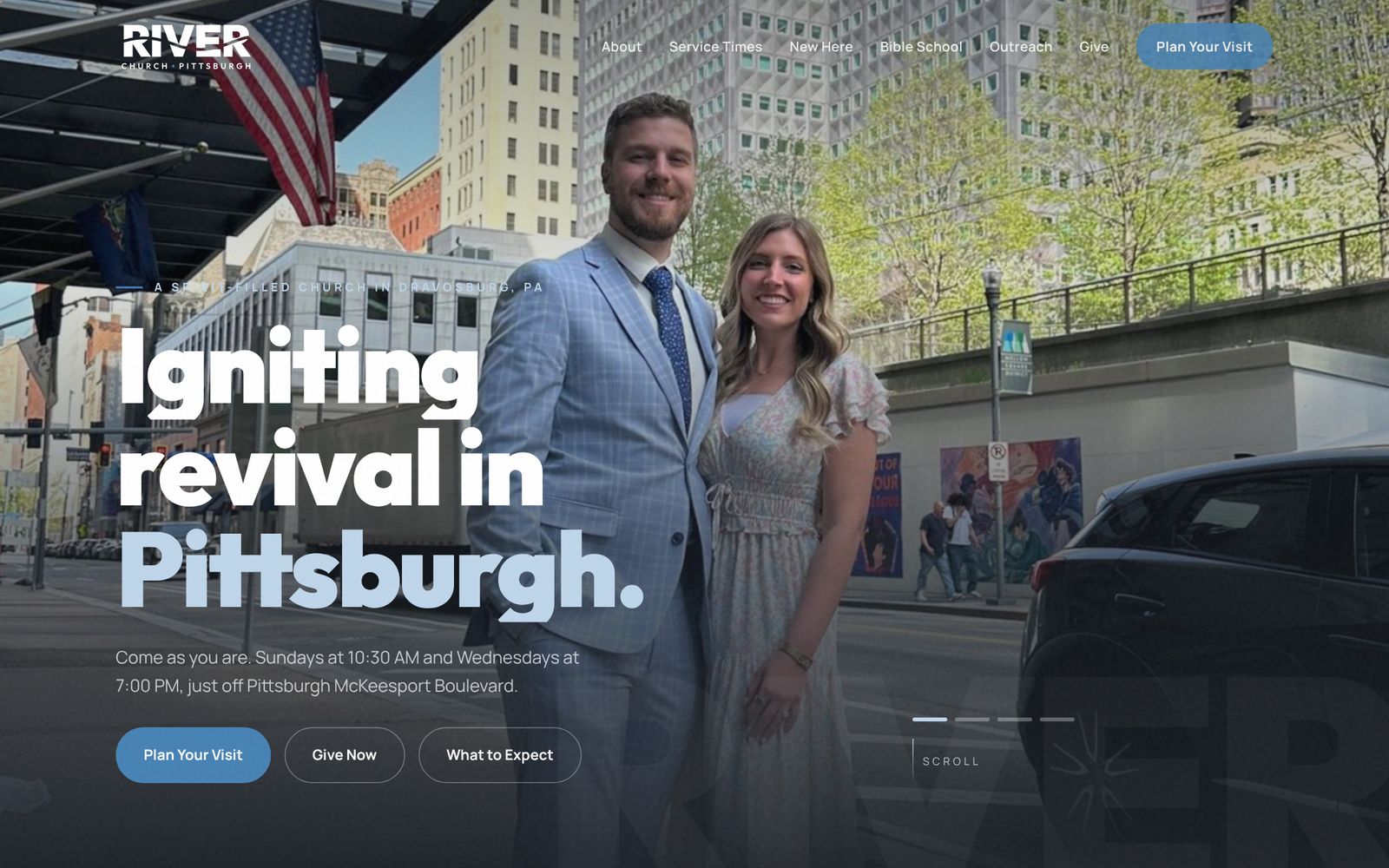 The River Church Pittsburgh home page on a desktop screen